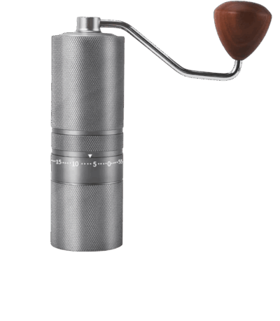 Stainless steel manual coffee grinder – elegant and professional design.