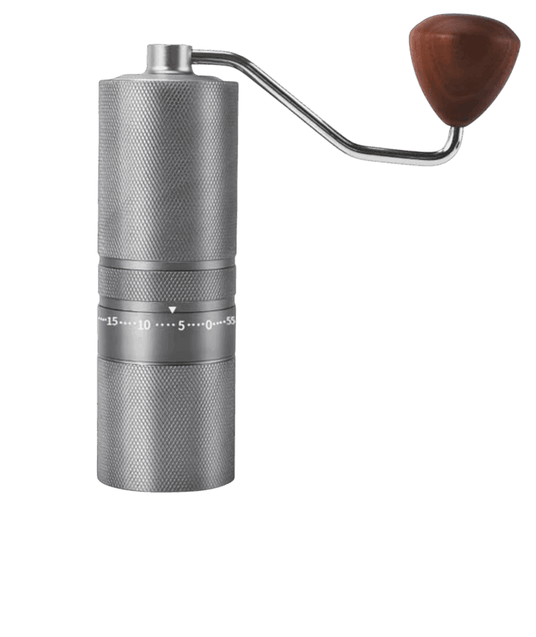 Stainless steel manual coffee grinder – elegant and professional design.