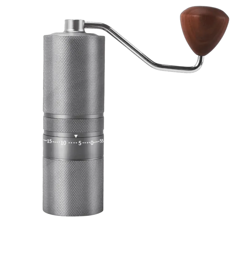 Stainless steel manual coffee grinder – elegant and professional design.