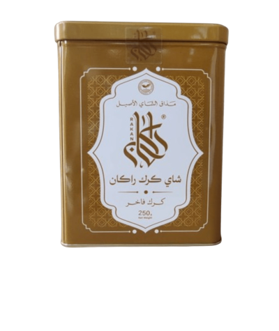 Rakan Karak Tea 250g in a metal tin.