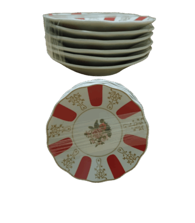 طقم صحون طقم صحون احمر طقم صحون سيراميك صغيرة - 6 حبات بتصميم أنيق