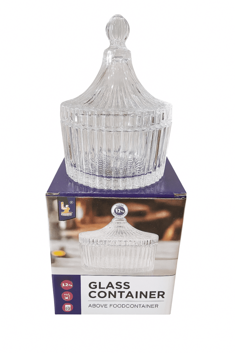 وعاء زجاجي فاخر لتقديم التمر – تصميم شفاف أنيق بنقوش طولية وغطاء مزخرف - الشاي