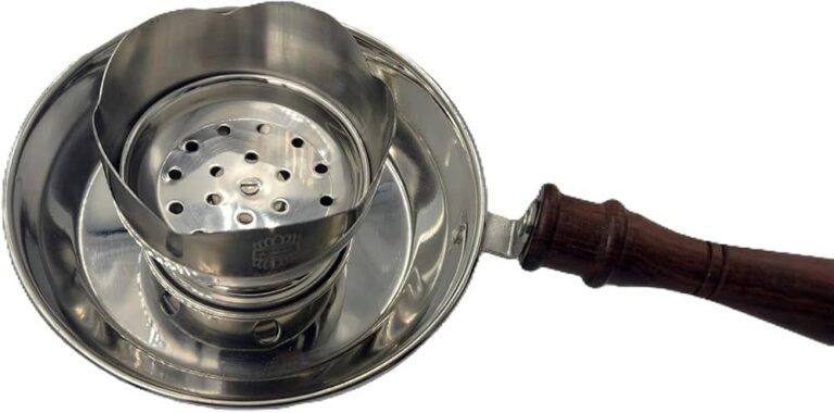 Stainless steel charcoal and incense burner with a wooden handle – safe and easy to use – for tea