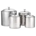 طقم علب معدنية بتصميم مطروق فاخر – 4 قطع لحفظ القهوة والسكر والشاي - Image 2