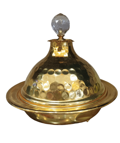 Dar Al Ru'a Date Serving Dish with Ottoman Lid, Large Size, Gold | Coffee Tools