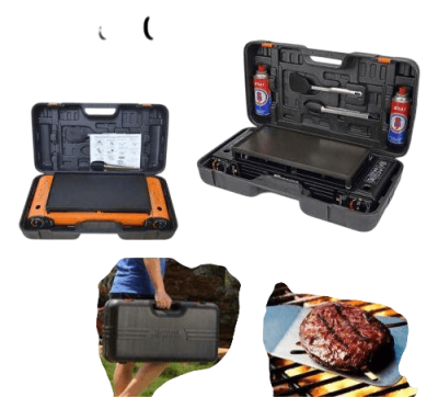 Shoula Burger with two gas burners in a bag.