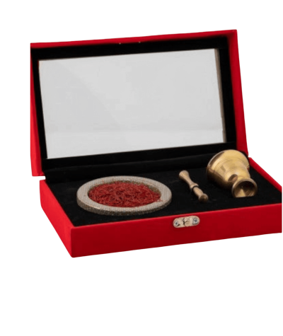 Saffron Velvet Box and Saffron Tin | Saffron Velvet Box and Saffron Tin - A luxurious gift box for a special occasion