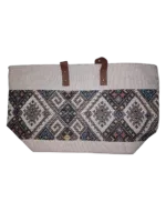 Heritage-style canvas and leather handbag – elegant embroidered design