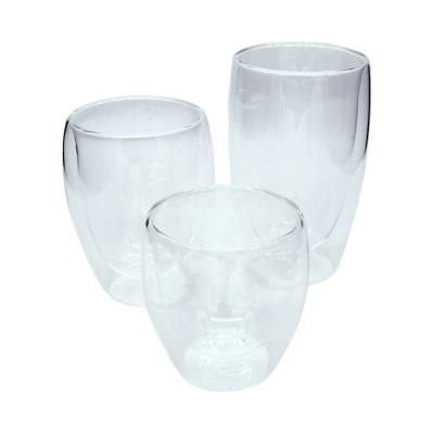 Double-walled insulated glass cup – ideal for coffee, hot and cold drinks, and tea.